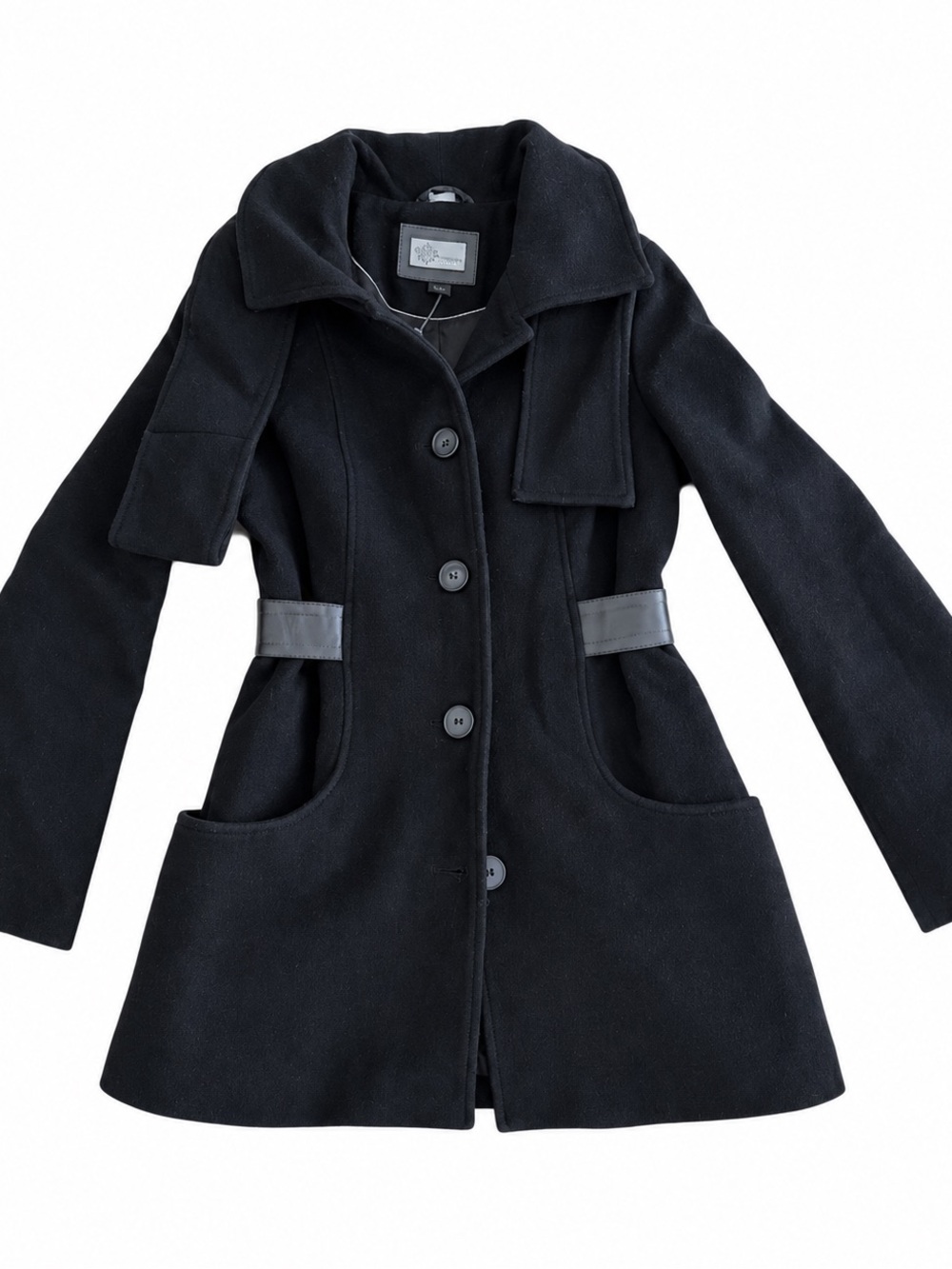 Mackage Black Wool Pea Coat with Belted Waist Accents